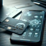 Nærbilde av et moderne kredittkort og en mobiltelefon med økonomiapp, nøkterne farger, nordisk stil, fokus på trygg digital betaling